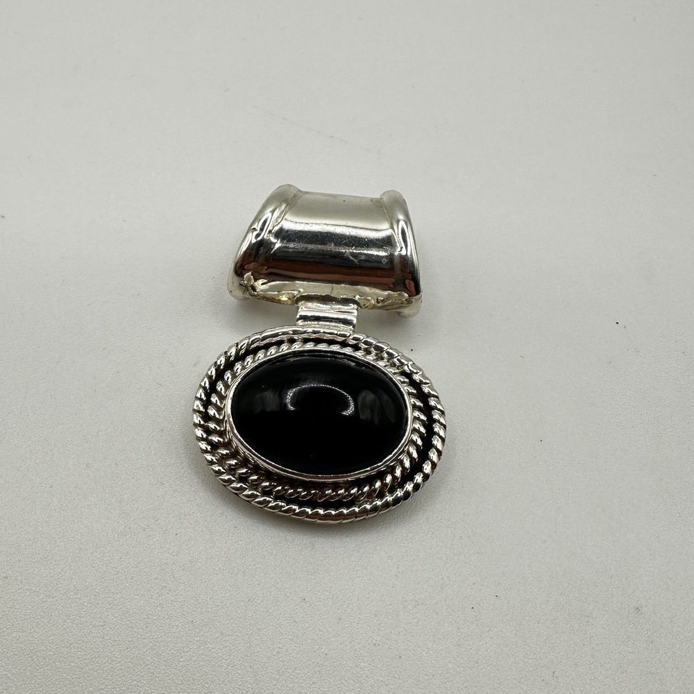 Stunning Sterling Silver TAXCO Black Onyx cabochon, pendant/slide!